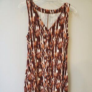 Garnet Hill Button Front Knit Tank Dress Brown Print